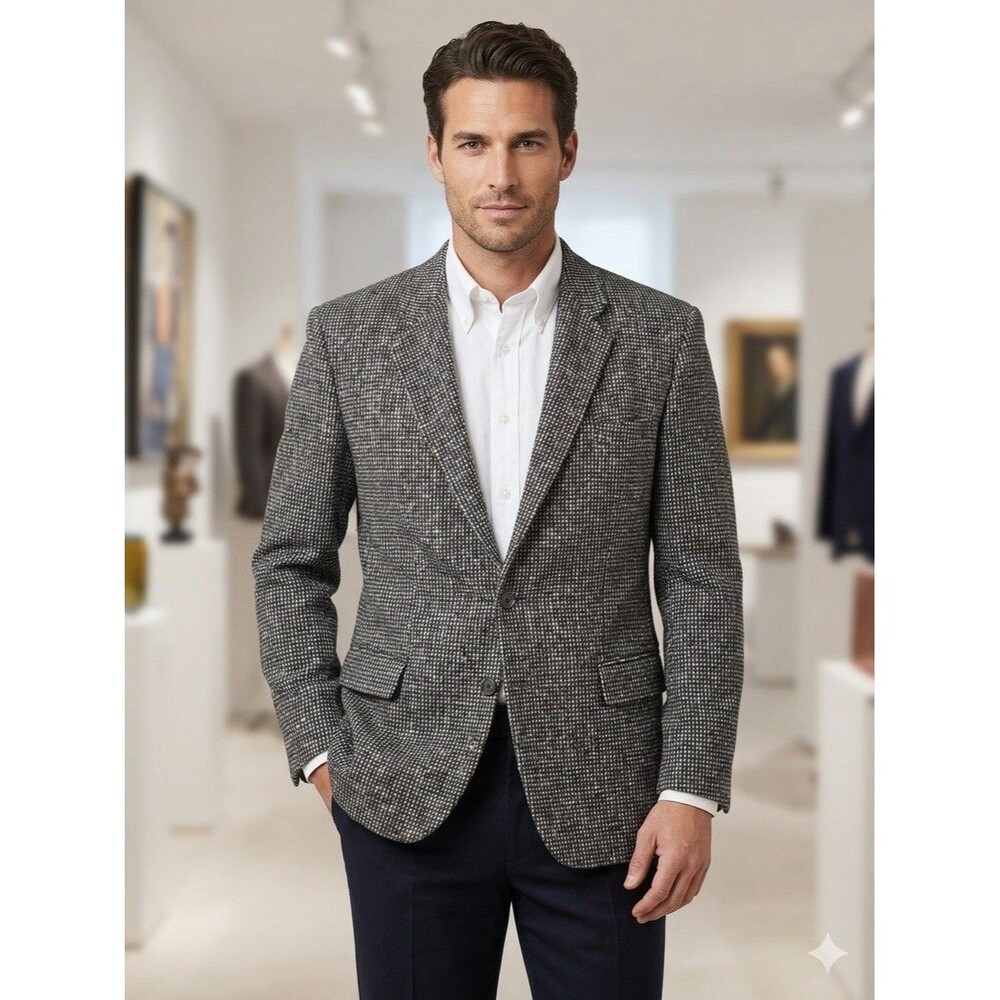 Vtg Daniel Hechter Ireland Connemara Tweed Blazer Jacket Gray Multi Fleck 42-44L